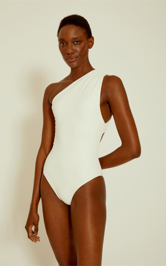 Off White One Shoulder Loop One Piece